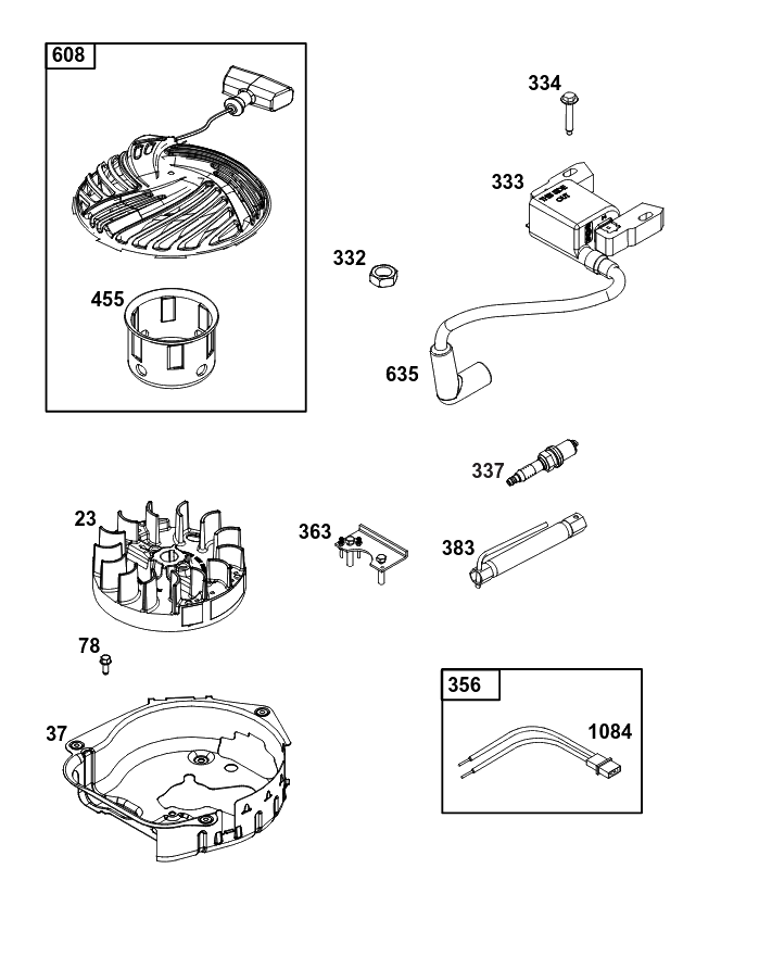 Flywheel, Ignition, And Starter Group Diagram and Parts List for 09P802-0023-H5 020000 - 09Z999 Briggs and Stratton Engine